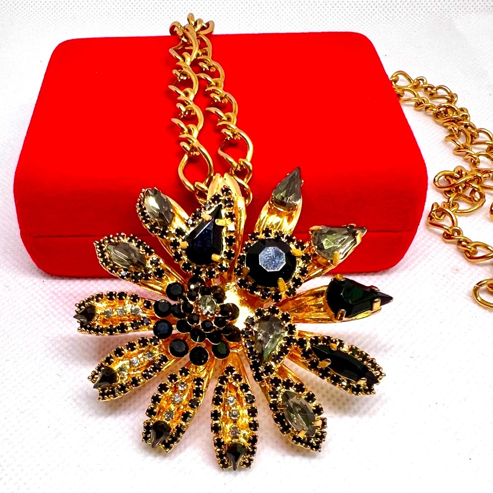 Erickson Beamon for Target Black Gold Long Rhinestone Necklace Pendant EUC